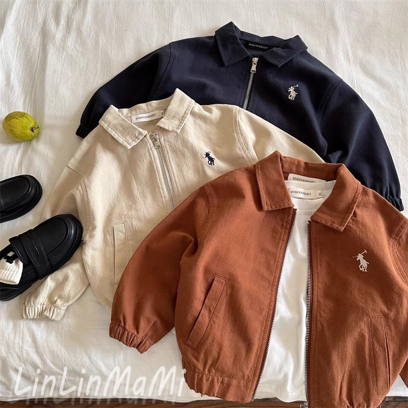 Children's Outwears Spring and Autum Korean Style New Products for Boys and Girls, Stylish Embroidered Lapel Outwears, Baby Short Zipper Shirts, Trendy