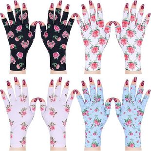 Cross-Border Summer Sun Protection Manicure Half-Finger Fashion Elastic Anti-Skating Silk Thin Gloves Printed Driving and Cycling Gloves