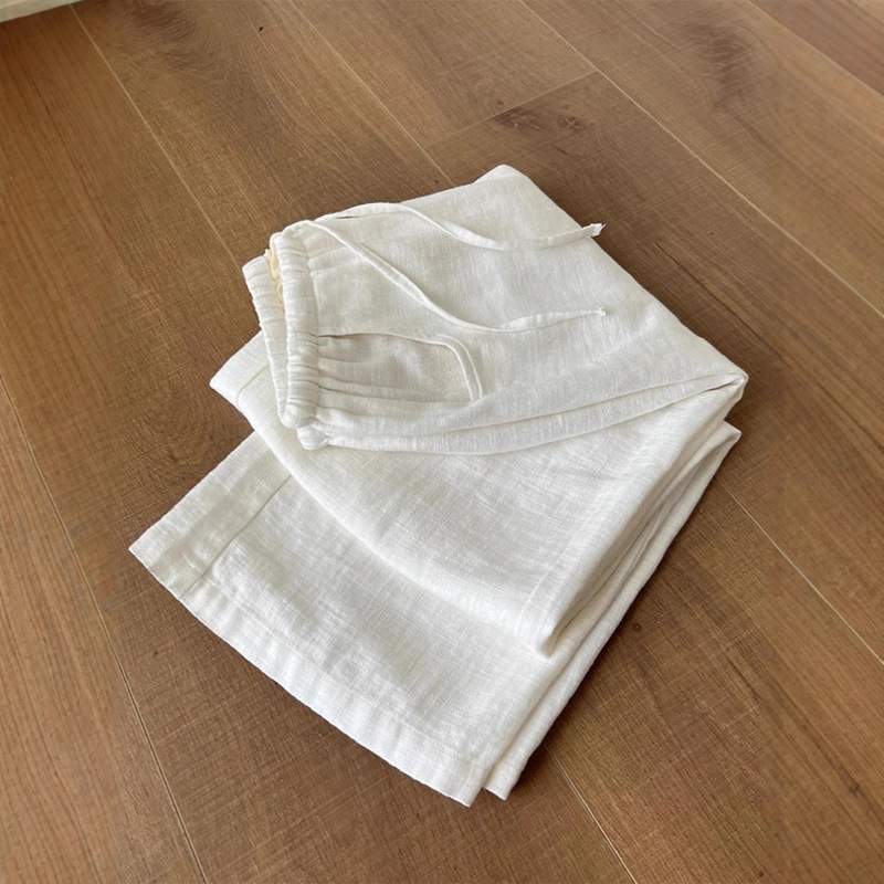 Highly Recommended by Me, It Really Makes Your Legs Look Longer!! Washed White Ramie Pants, Soft and Comfortable Linen Wide-Leg Pants for Women