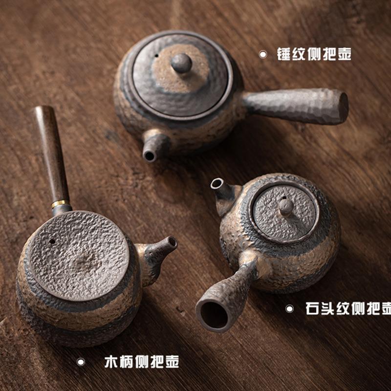 Ebony Side Pot Ceramic Kung Fu Teapot Gold-plated Iron Glazed Teapot Japanese-style Vintage Coarse Single Pot Ancient Early Burning