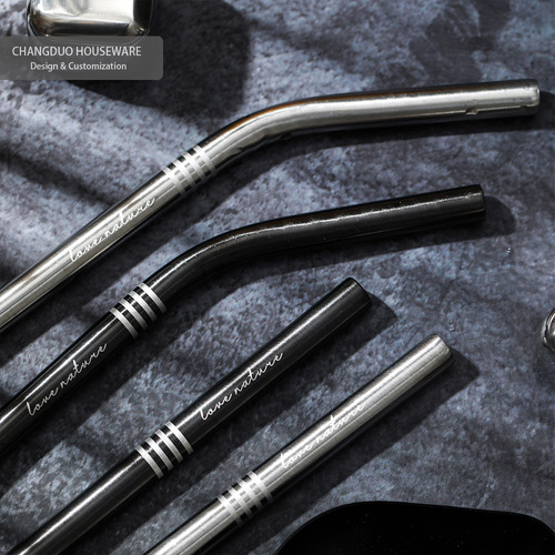 Black stainless steel straw Nordic portable outdoor camping picnic supplies Internet celebrity popular supply gift wholesale