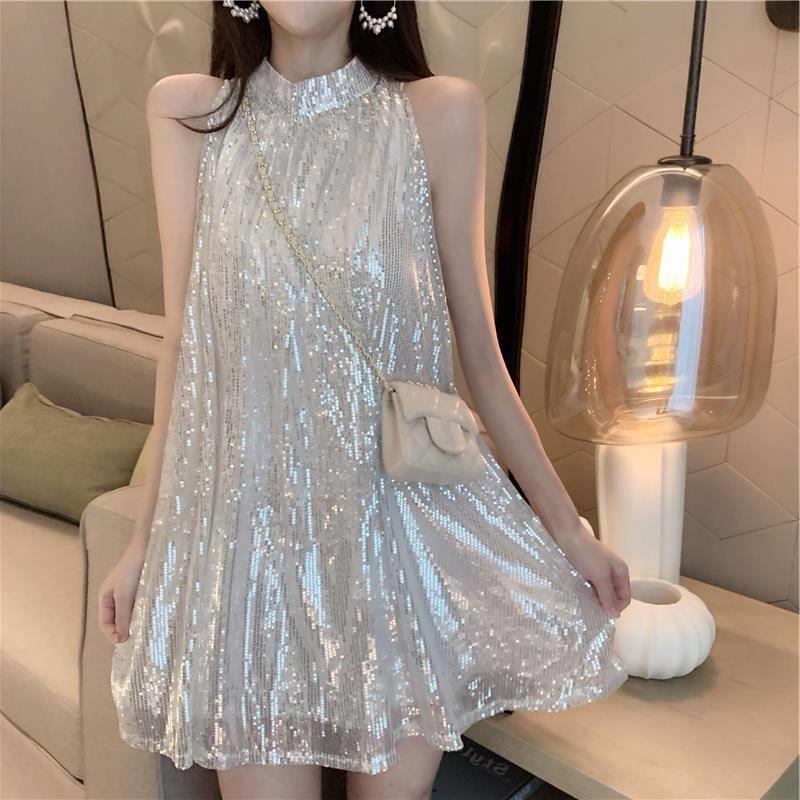 2025 New Summer Style Loose Slimming Look Sleeveless Vest Skirt Short Skirt Very Fairy Niche Sequin Dress Women's Trend