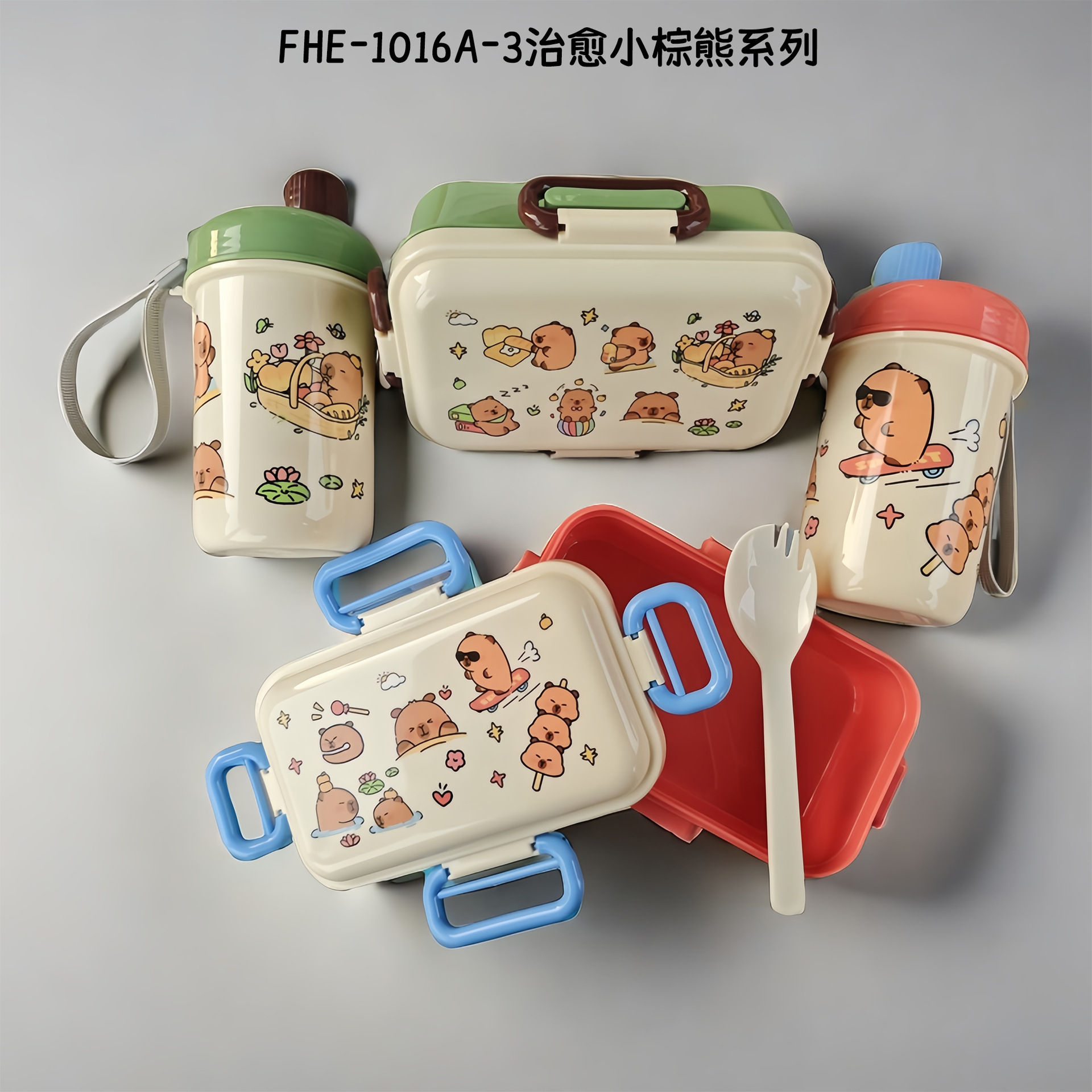 Juego de botella de agua de lonchera de dibujos animados de venta caliente para estudiantes y niños, caja bento de alto valor de color lindo con taza de agua potable directa