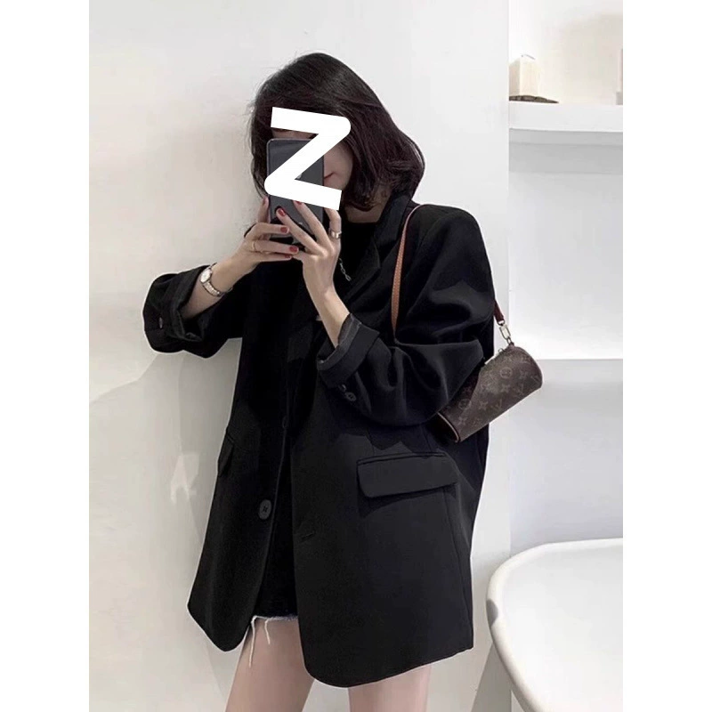 Черный пиджак для маленьких женщин весна и осень 2025 новый премиум смысл корейская версия повседневного жареного уличного костюма