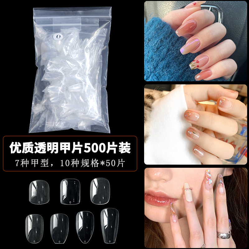 500 piezas de puntas de uñas blancas en una bolsa, varios estilos de uñas suaves sin pliegues, puntas de uñas transparentes, puntas de uñas especiales para uñas postizas.