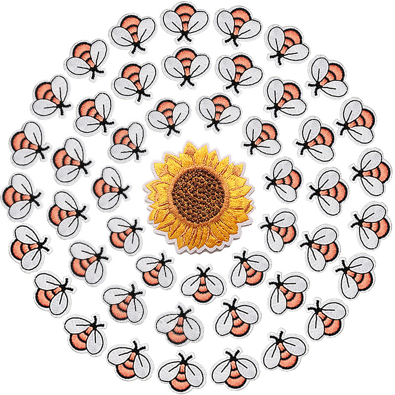 棉色亚马逊服装服饰补丁贴蜜蜂刺绣布贴章仔刺绣标蜜蜂电脑绣花