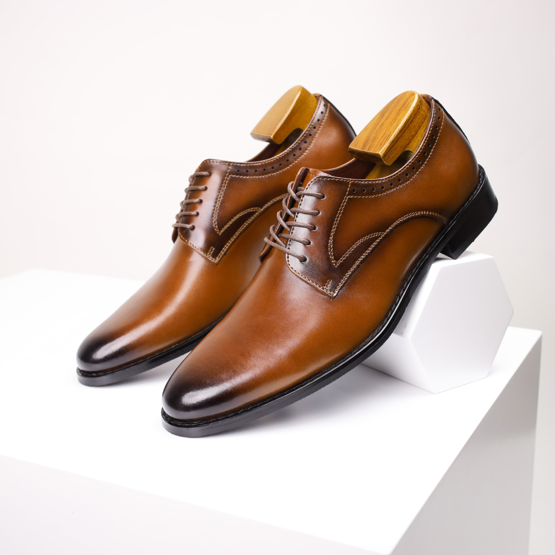 Men's Leather Shoes, Men's Genuine Leather British Style Glossy Formal Business Derby Men's Leather Shoes for Work and Work Clothing, Men's Shoes to Increase Height