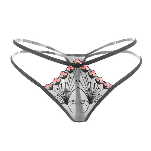 Japanese thong women's glossy aesthetic embroidery see-through temptation bikini girls underwear low waist ultra-thin 2251