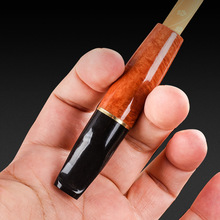 进口石楠木牛角烟嘴换芯型9mm活性炭滤芯过滤器粗中细烟三用滤嘴