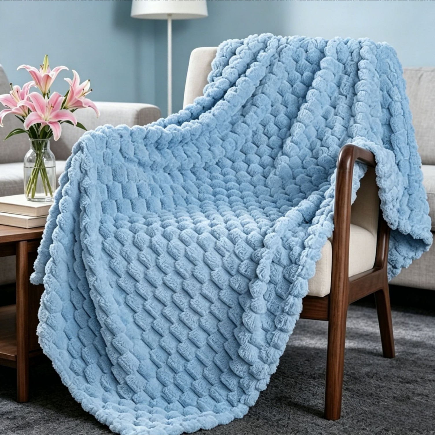Manta Tejida Térmica para Siesta Jacquard 3D de Poliéster y Franela para Oficina y Dormitorio