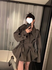 系带风衣外套女2025春秋新款小个子复古休闲中长款感宽松大衣