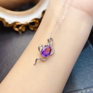 New natural amethyst pendant S925 silver inlaid main stone 8*10mm Joker net red explosions women's jewelry wholesale