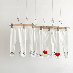 Spring and Autumn Style Footed Leggings for Infants, 0-1 Years Old, Unisex Baby Cartoon Cute Pants, Pure Cotton Overalls