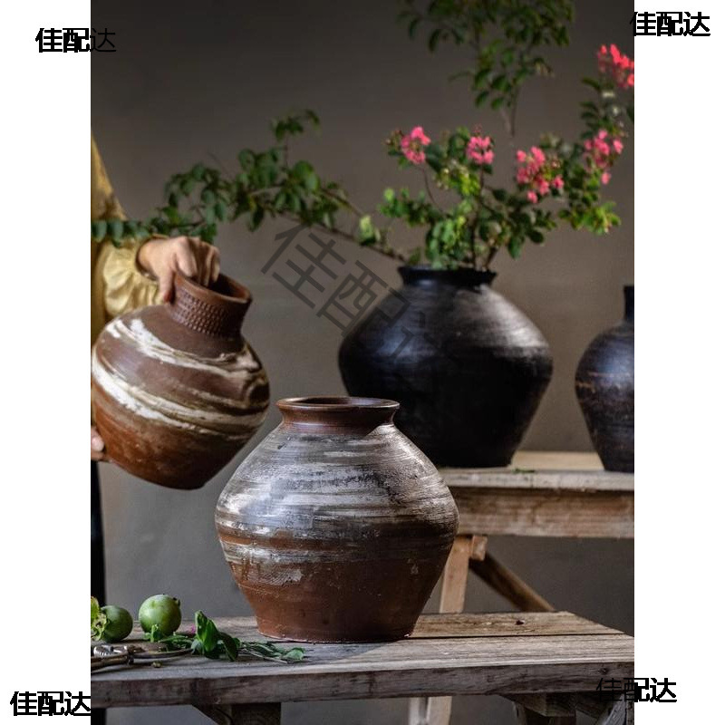 Retro Stoneware Flower Pots, Old Plain-Fired Clay Pots, Old Wabi-Sabi Style Decoration, Chinese Antique Pottery Pots, Vase Ornaments