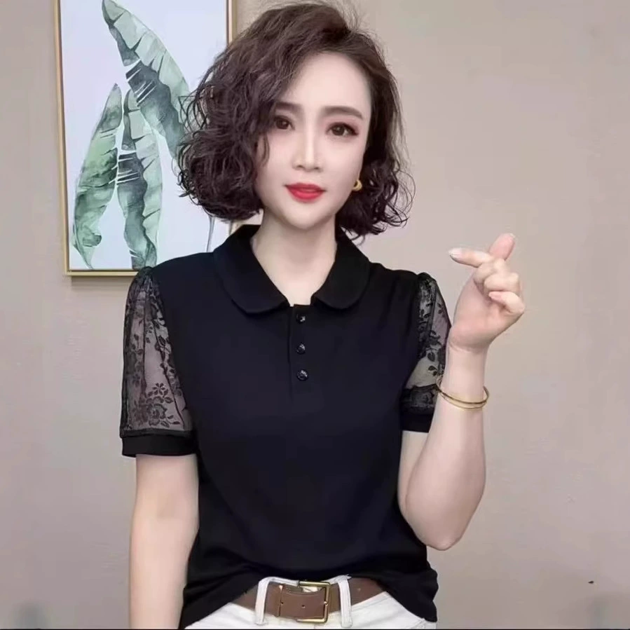 Летние женские топы с коротким рукавом и воротником-поло, универсальный дизайн для стройности и молодости, мода 2025 года