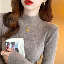 半高领休闲内搭毛衣女秋冬新款气质洋气百搭长袖纯色打底针织衫女