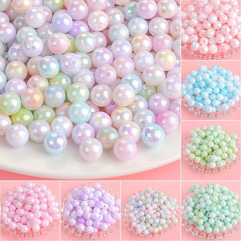 Acrylic Aurora Colorful Gradient AB Double-Color Imitation Pearl Round Beads with Straight Holes—DIY Mobile Phone Chain Jewelry Accessories