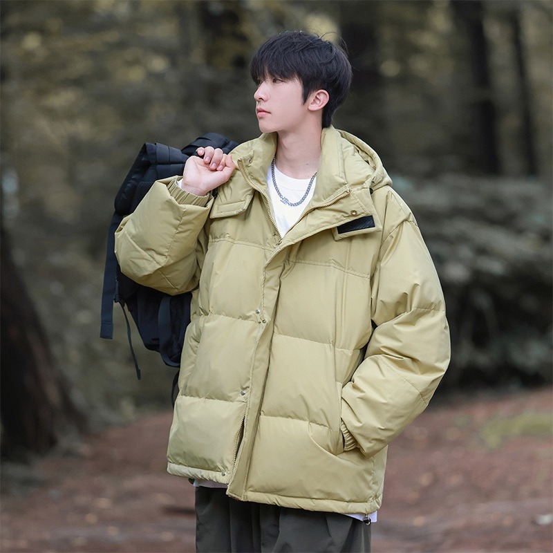 Chaqueta con capucha para hombre, ropa de invierno a prueba de frío, de marca moderna, corte holgado, plumón de pato blanco, cálida, estilo japonés, color liso, abrigo versátil.