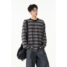 2025新款韩版潮流春秋时尚长袖T恤条纹设计感青少年宽松上衣高级