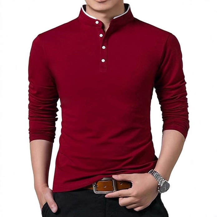 2025 Men's Casual Long Sleeve Polo Shirt Cheongsam Collar Slim Fashion New Top Factory Direct Approval 2025 Men's Casual Long Sleeve Polo Shirt Cheongsam Collar Slim Fashion New Top Factory Direct Approval