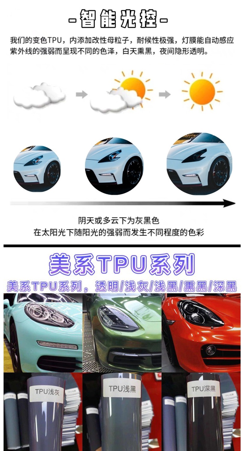 Car Light Film Tpu Color-Changing Blackened Light Black Headlight Taillight Soft Protective Film Glossy Black Deep Black Rear Light Film Blackening