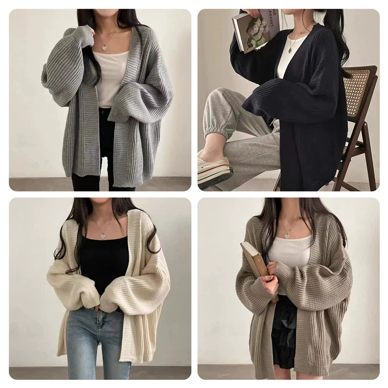 Демисезонный цветной длинный свитер для отдыха, куртка, кардиган, Oversize, средняя длина