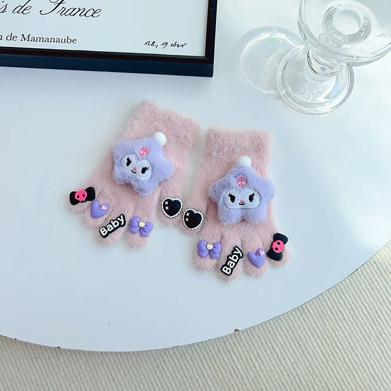 Guantes para niños otoño y invierno niñas calientes niños y niñas estudiantes de primaria escribiendo bebés cinco dedos guantes antifría de dibujos animados