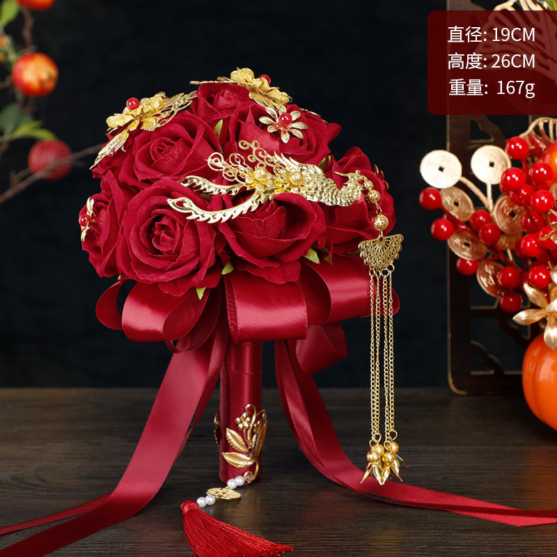 手捧花新郎接亲国潮风新娘捧花diy高级仿真玫瑰花束秀禾服搭配|undefined