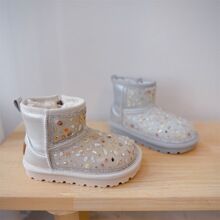 2025年冬季童鞋小女孩甜美亮片公主靴韩版加厚保暖女童洋气雪地靴