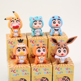 Crayon Shin-Chan Cos Pikachu Figure Blind Box Cross-Dressing Small Trendy Toy Doll Desktop Small Ornaments Gift