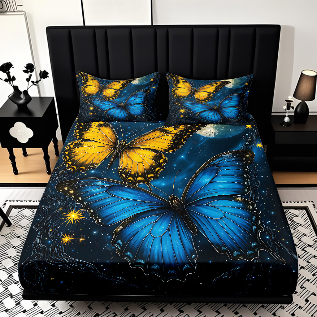 TEMU / JIT Transfronterizo para la serie de mariposas multicolores 3D impresión digital cama cama almohada kit de diseño se puede fijar