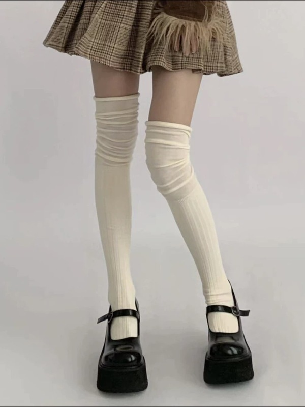 配靴子的袜子女长筒过膝袜白色夏季薄丝袜堆堆袜美拉德长靴jk长袜|undefined