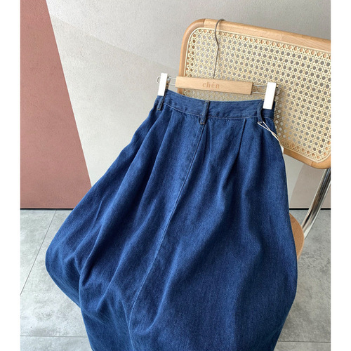 Vintage Cowboy Half-Length Skirt for Women High-Waist A-Line Maxi Umbrella Skirt XS Tall-Heeled Summer Blue for Short Women