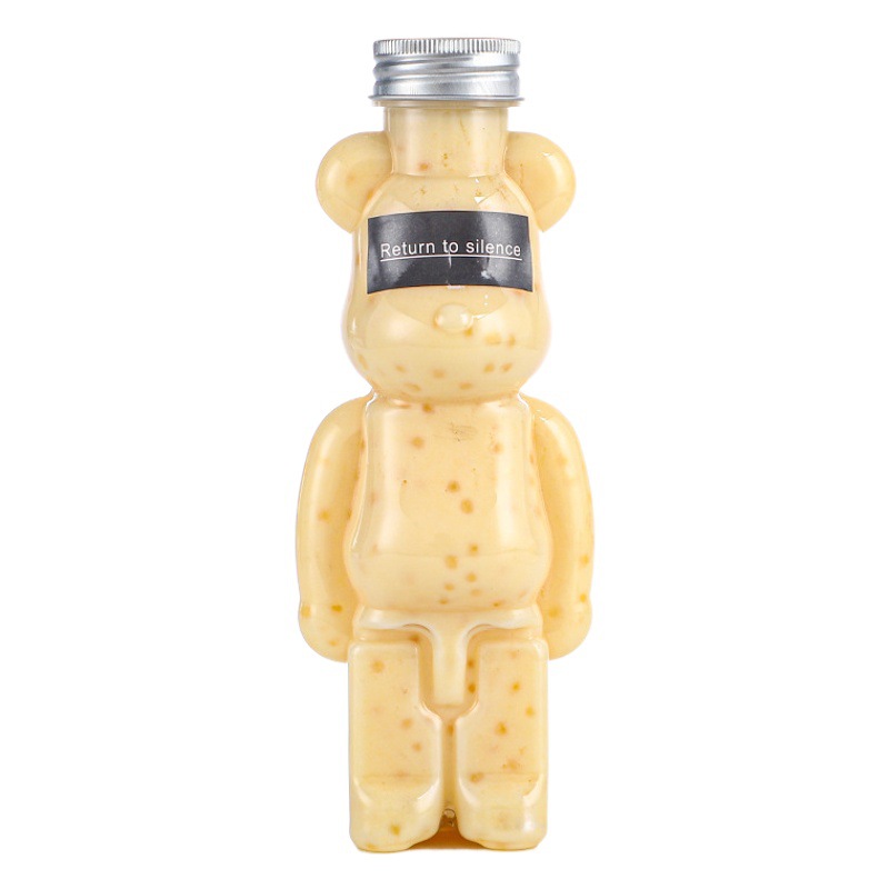 Oso violento botella de plástico transparente de dibujos animados para mascotas jugo de grado alimenticio creativo leche taza de té oso botella de bebida desechable