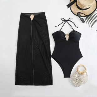 Swimsuit Women's Beach Dress One-Piece Triangle Bikini Sexy Hot Girl Small Chest Push-Up Metal Accessories Hot Spring Swimwear