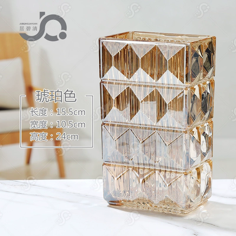 Glass Vase Rousseau Series, European-style Luxury, Black & Red Accent, 21×17.5×31.5 cm