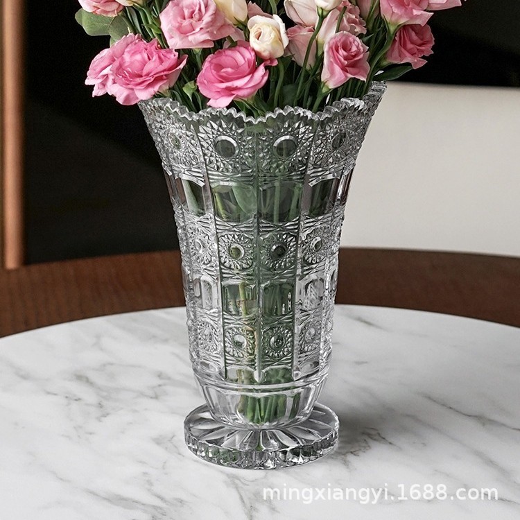Czech Bohemia Imported Handmade Crystal Glass Engraved Vase Living Room Ornaments Large Water Vase