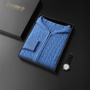2024 Autumn and Winter New Cashmere Cardigan Men's Hooded Sweater Loose Long Sleeve Thickened Twist Knitted Sweater Jacket