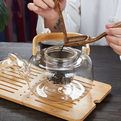 Factory direct sales bamboo handle kettle, heat-resistant glass teapot, household teapot, health kettle, electric ceramic stove, teapot