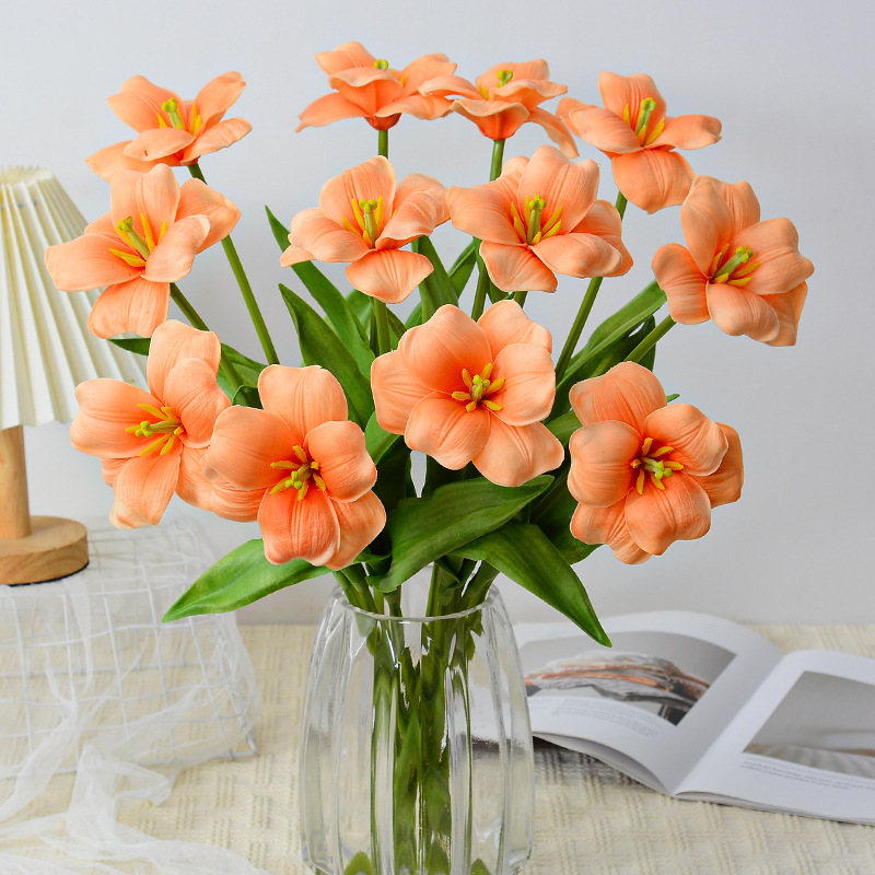 Single-stem open tulip artificial flowers, home dining table flower decoration, wedding celebration photography props, tulip faux flowers