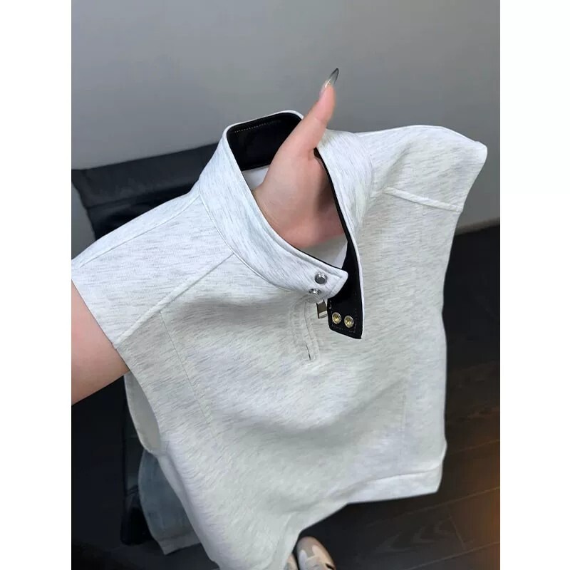 American-Style Color-Blocked Stand-Collar Half-Zip Sleeveless Polo Vest for Men, Summer Casual Cool Trendy Brand Versatile Sports Top