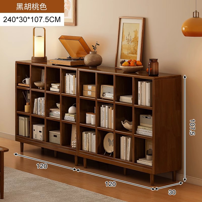 Estantería de madera maciza, cajones de piso a techo, armarios de sala de estar, armarios de rejilla combinados contra la pared, estantes de almacenamiento, estanterías cortas integradas