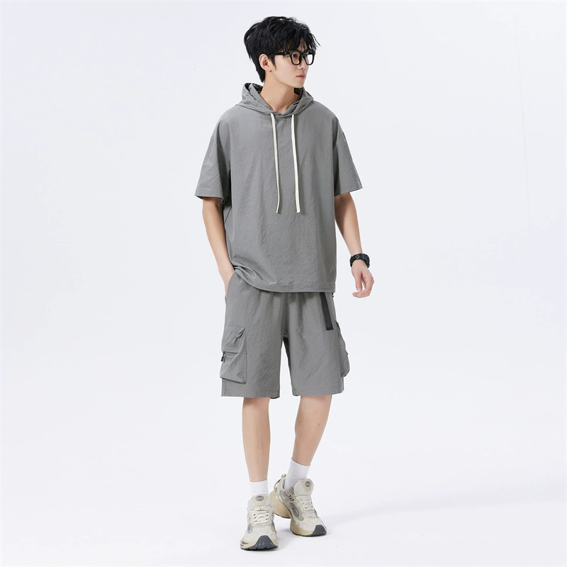 Мужской летний комплект из вафельной ткани: футболка с коротким рукавом и шорты, стильный спортивный кэжуал