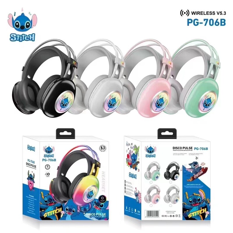 706 Series Cartoon Kuromi Head-Mounted Bluetooth Headset Rgb Luminous Cross-Border Popular Wireless Headset La Bu Bu