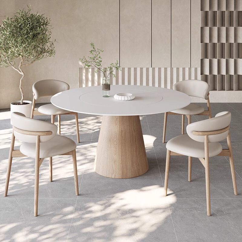 Nordic Round Dining Table Slate Round Dining Table with Turntable Modern Simple Wood Color Home Solid Wood Dining Table Cream Style Nordic Round Dining Table Slate Round Dining Table with Turntable Modern Simple Wood Color Home Solid Wood Dining Table Cream Style