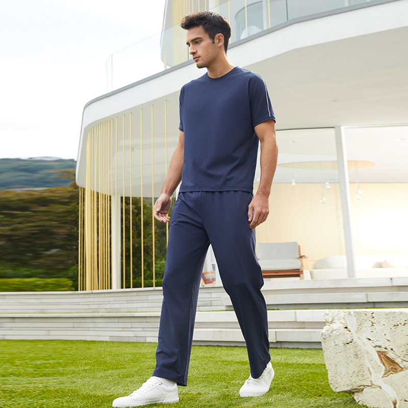 Summer men's modal thin short-sleeved trousers home wear simple casual outerwear pajamas pajama pants suit