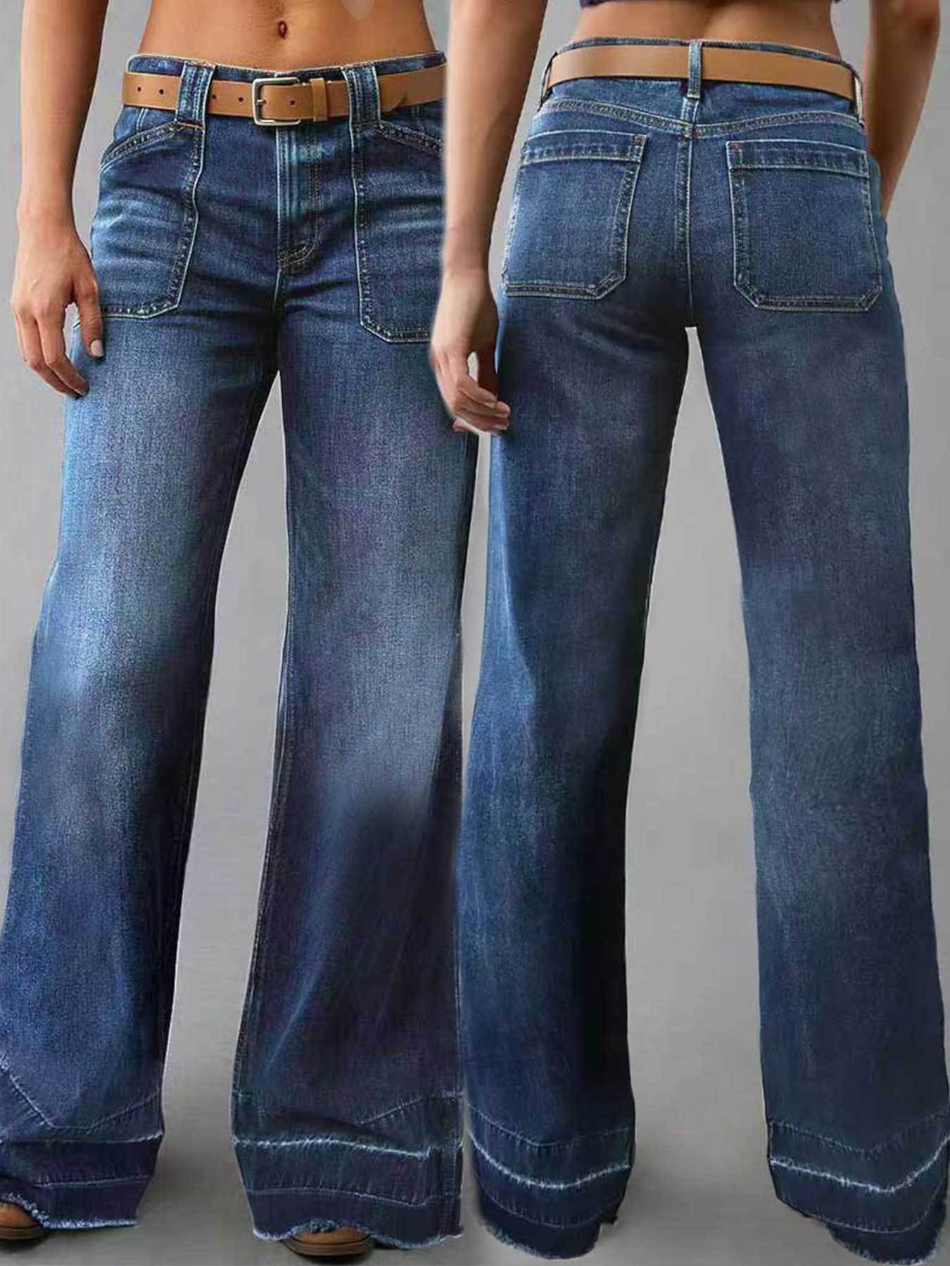 Vintage High-Waisted Straight Leg Jeans For Women – Distressed Hem Relaxed Fit Denim Pants (Dark Blue, Light Blue, Black)_mkmklike.com