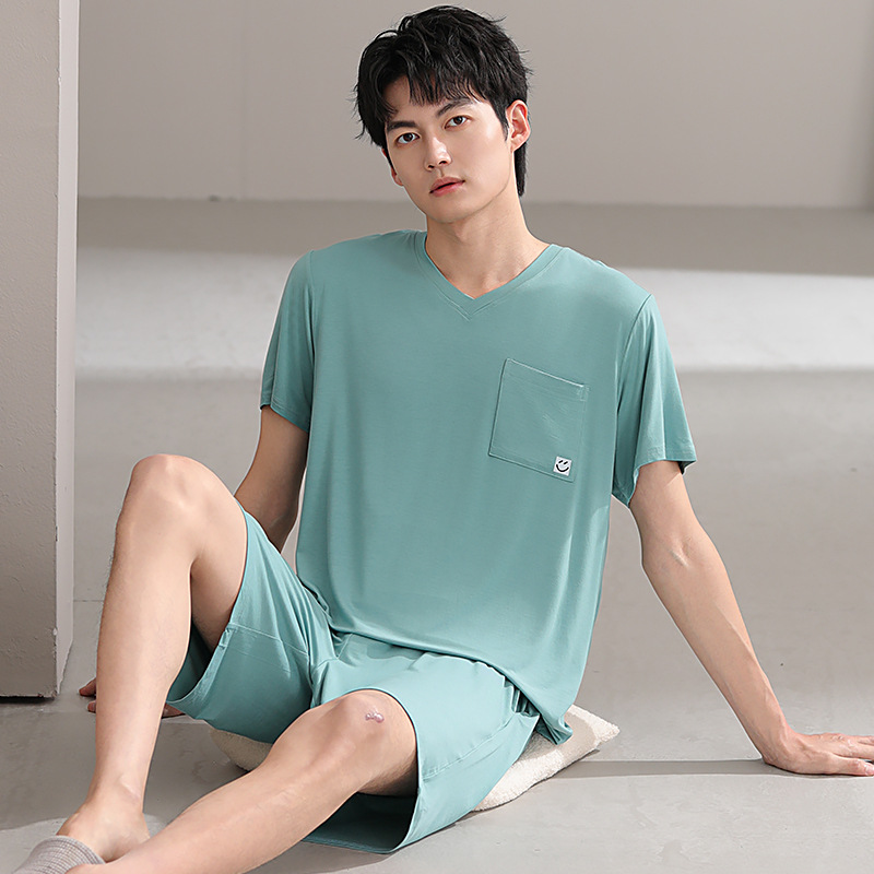 Pijamas de hombre modales, pantalones cortos de mangas cortas de verano, ropa delgada para el hogar juvenil, 2025 nuevo conjunto