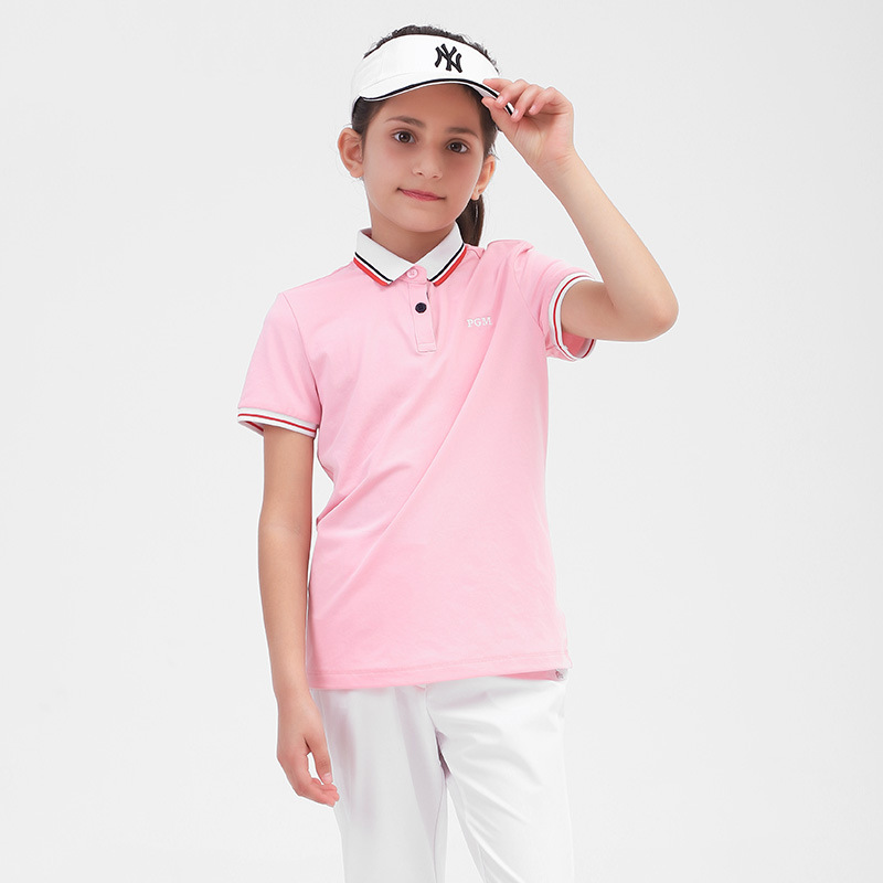 Áo thun tay ngắn golf bé gái PGM – Thoáng khí, khô nhanh mùa xuân hè — YF413 màu hồng, YF411 màu tím nhạt, YF413 màu xanh nhạt, YF413 màu xanh hải quân