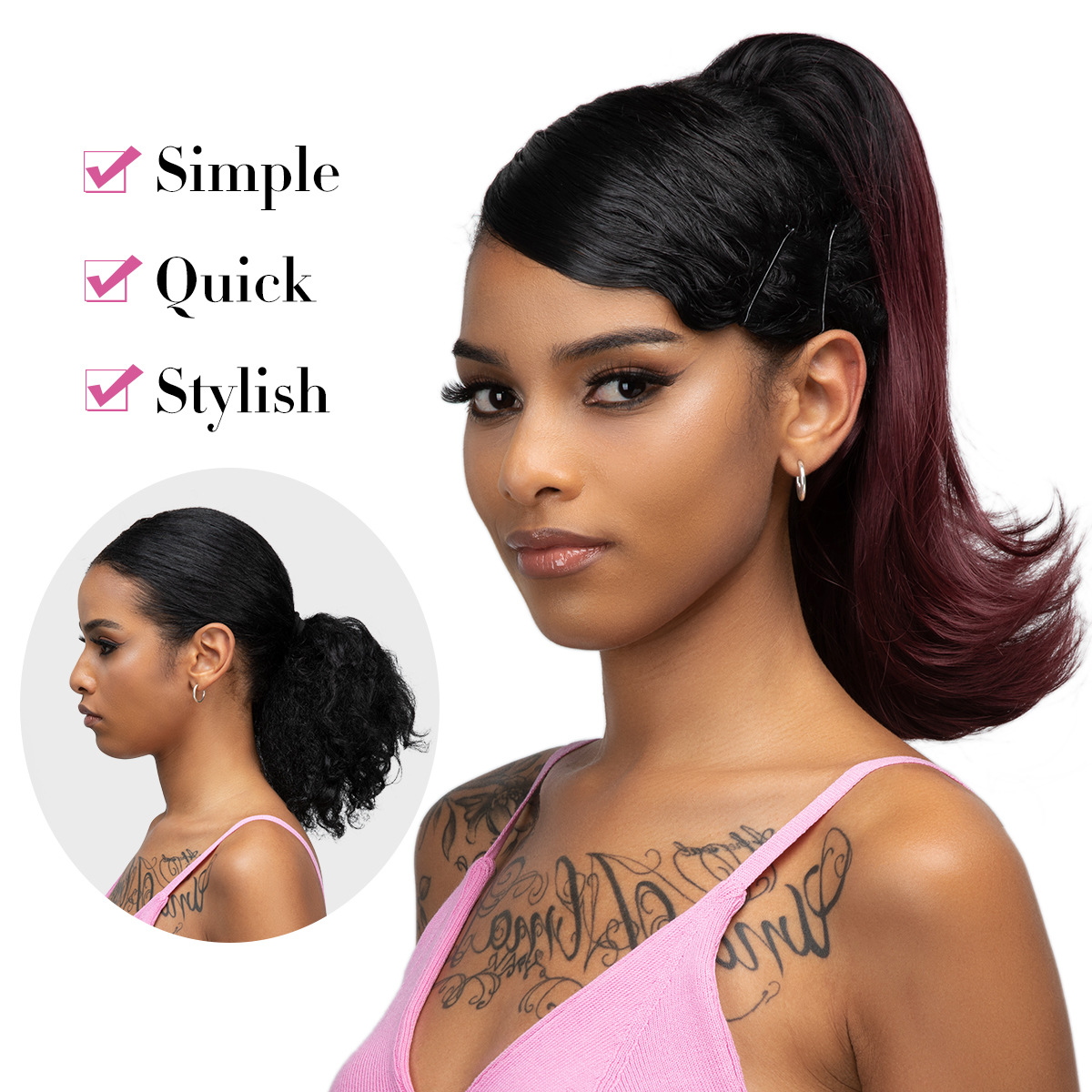 Synthetic hair high drawstring women's short curly braid slightly raised synthetic fiber ponytail wig hair_voghion.com